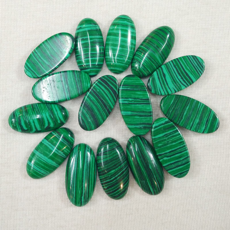 20pcs Artificial Malachite Stone Oval Cab Cabochons Beads No Holes 15x30mm
