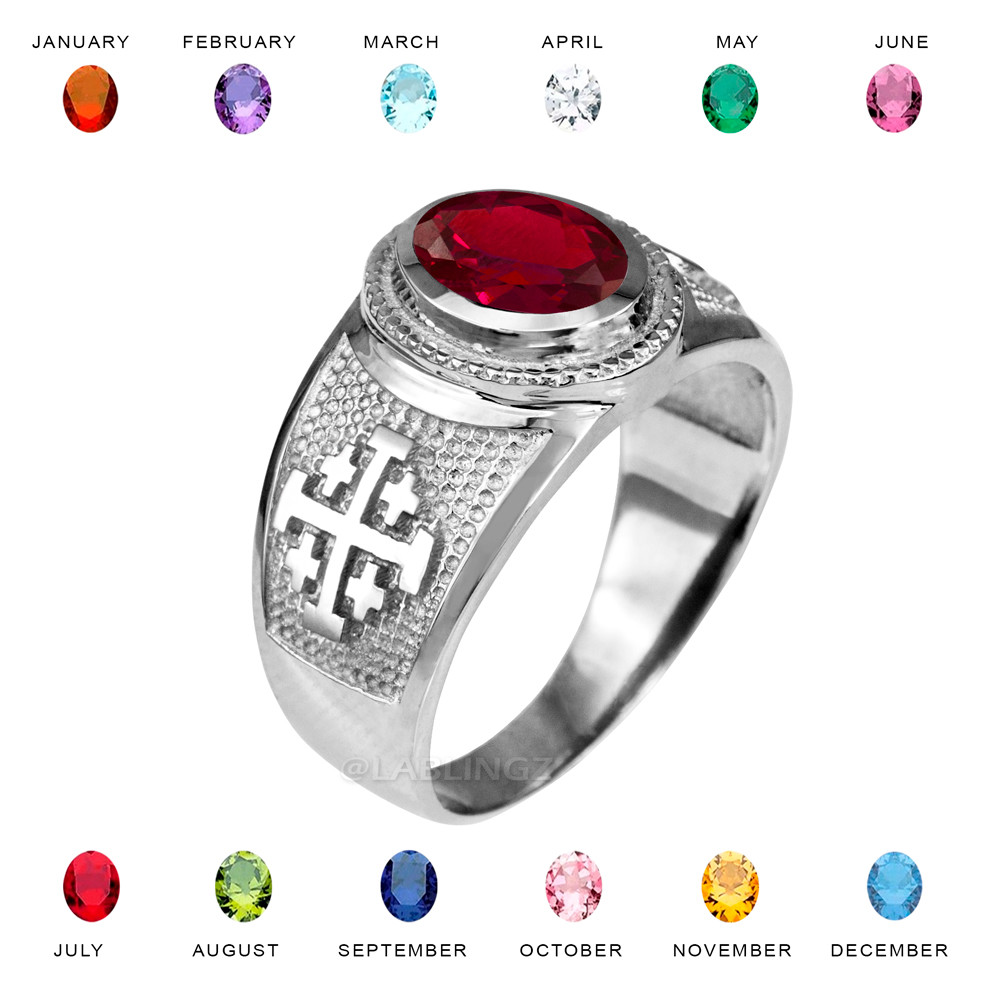 Sterling Silver Jerusalem Cross Birthstone CZ Ring