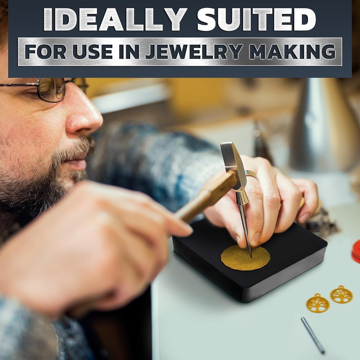 Durable Rubber Jewelry Crafting Block – 4×4 Anti-Slip Surface for Metalsmithing