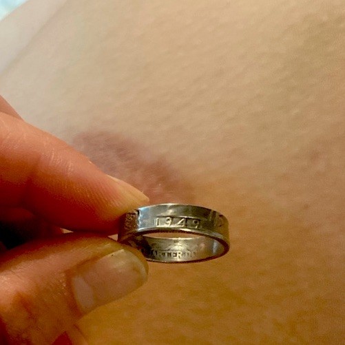 Vintage 1949 Silver Quarter Coin Ring Handmade Size 11-12 US Coin Jewelry