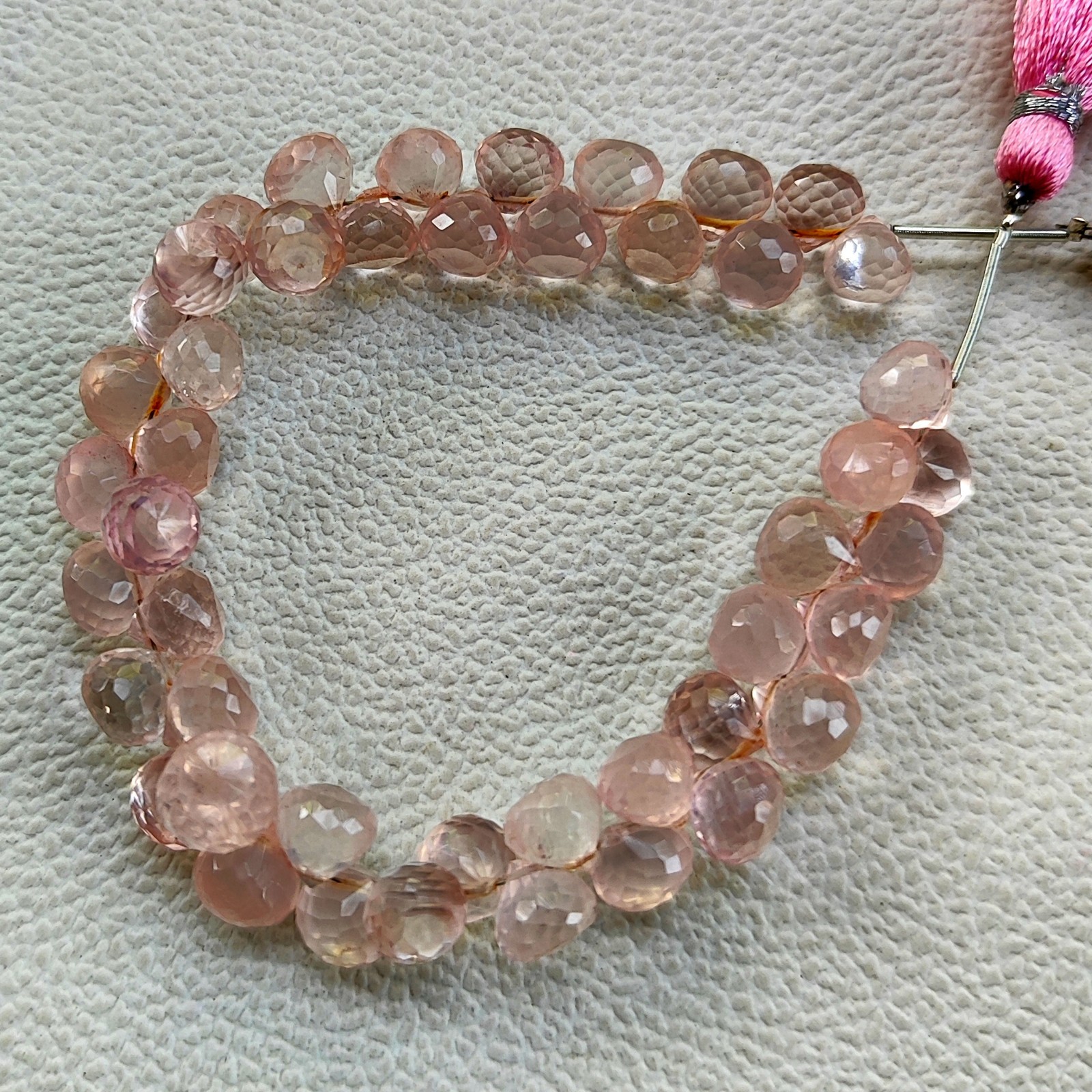 Natural Rose Quartz 7mm Faceted Onion Shape Beads 7″ Strand India Gemstones