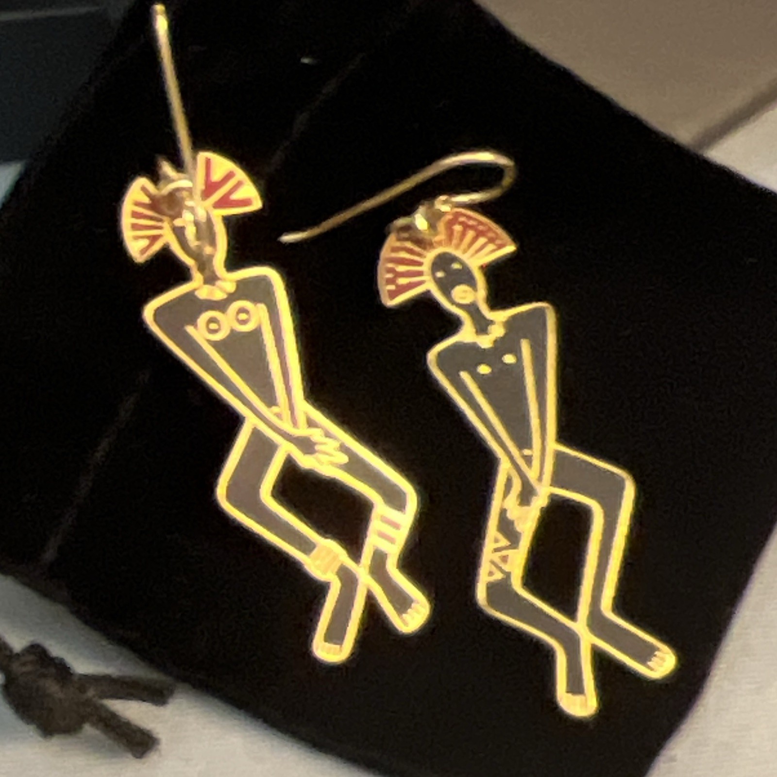 Vtg NOS Enamel Figural Dancers Male & Female Dangle Earrings Signed T346