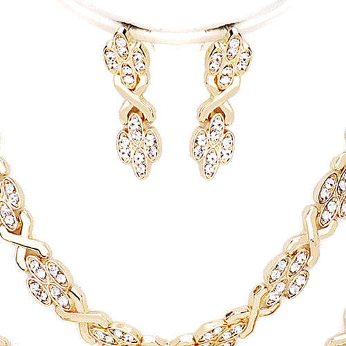 SOLID HIGH QUALITY 3 PC CLEAR GOLD CRYSTAL FORMAL FASHION NECKLACE JEWELRY SET*