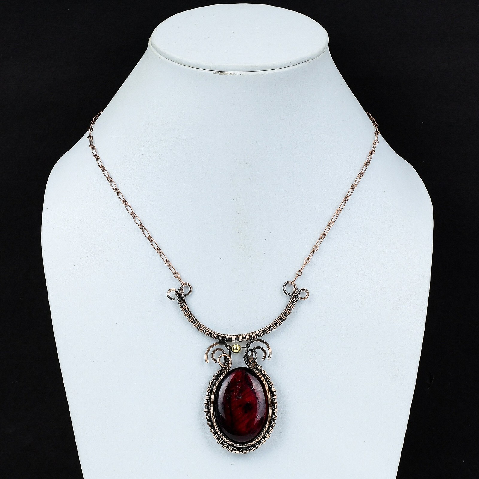 Red Fire Labradorite Wire Wrapped Adjustable Handcrafted Copper Unique 18.0″