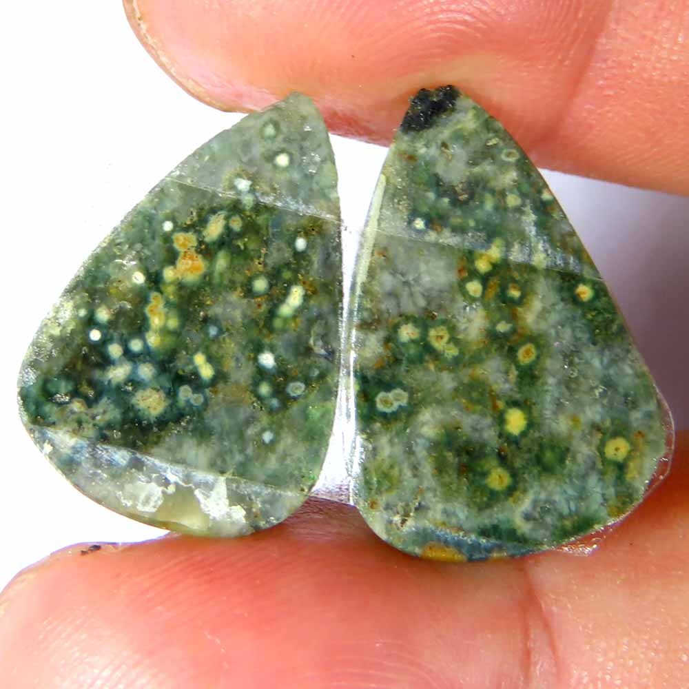13.45Cts. 100% Natural Ocean Jasper Loose Gemstone 14x21x3mm Pear Pair Cabochon