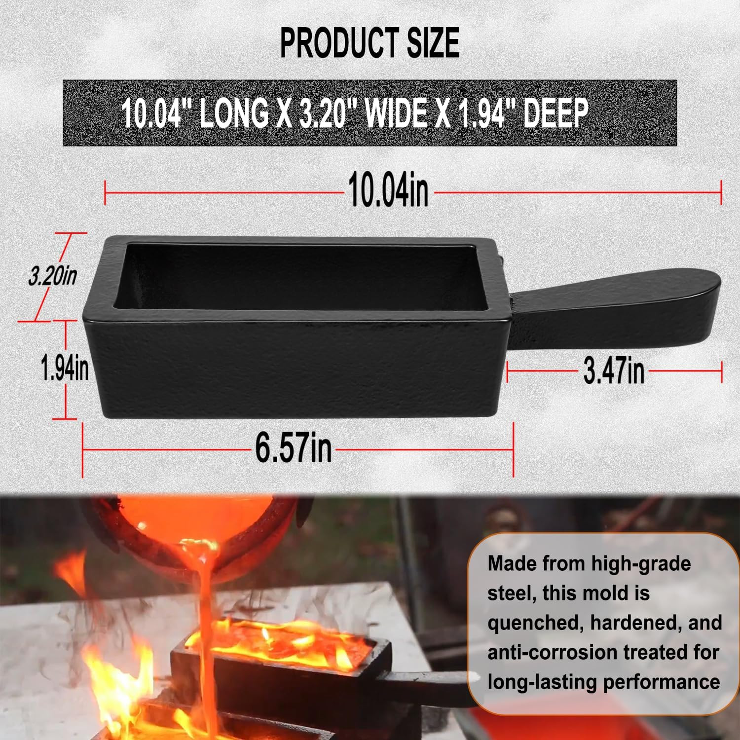 100 Oz Heavy Duty Troy Ounce Gold Bar Loaf Cast Steel Iron Ingot Mold for Meltin