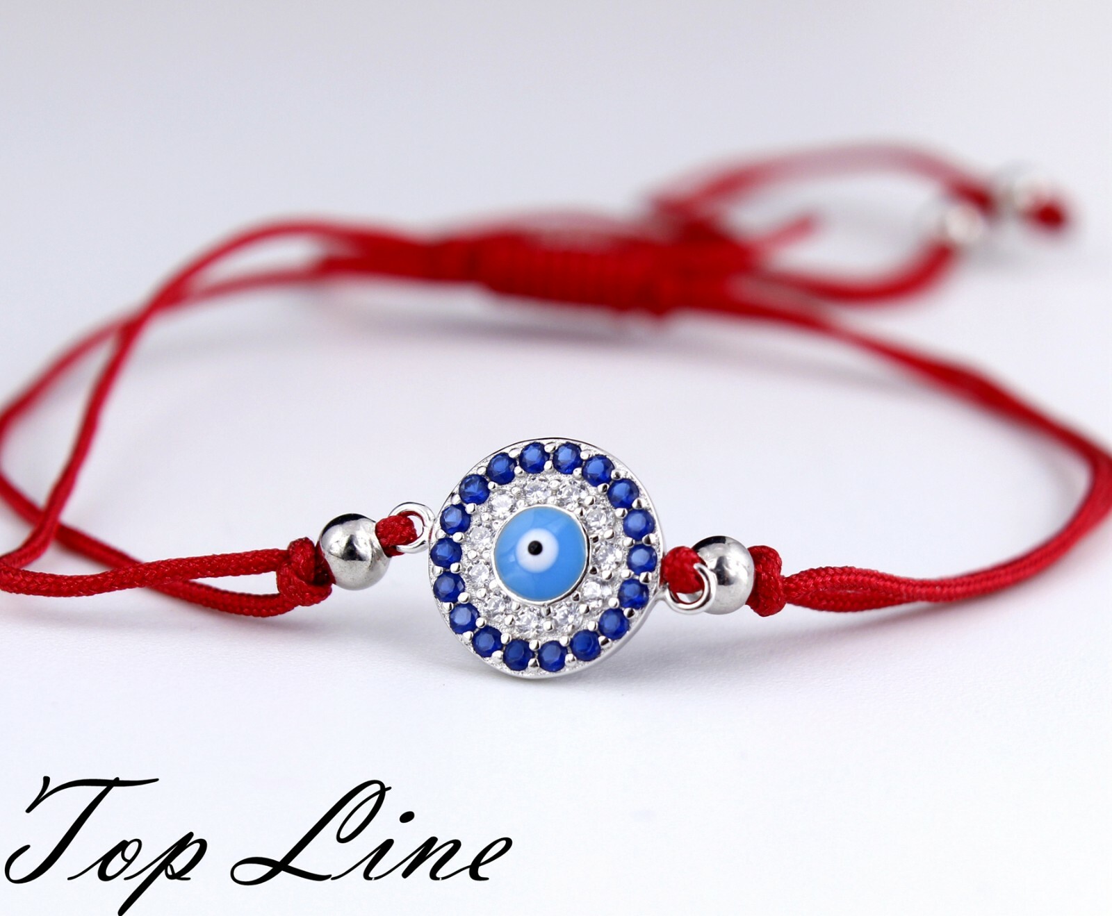 Women Girl 925 Sterling Silver 9.5 mm CZ Round Evil Eye Red Rope Bracelet 6-8″