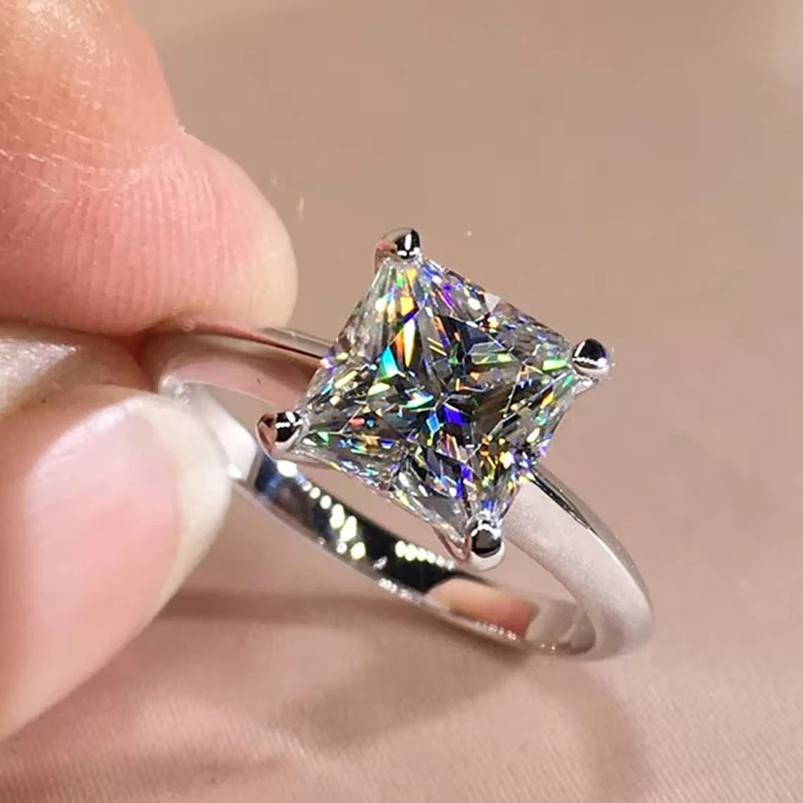 3.25Ct Princess Cut VVS1 Lab Created Diamond Engagement Ring 14K White Gold FN