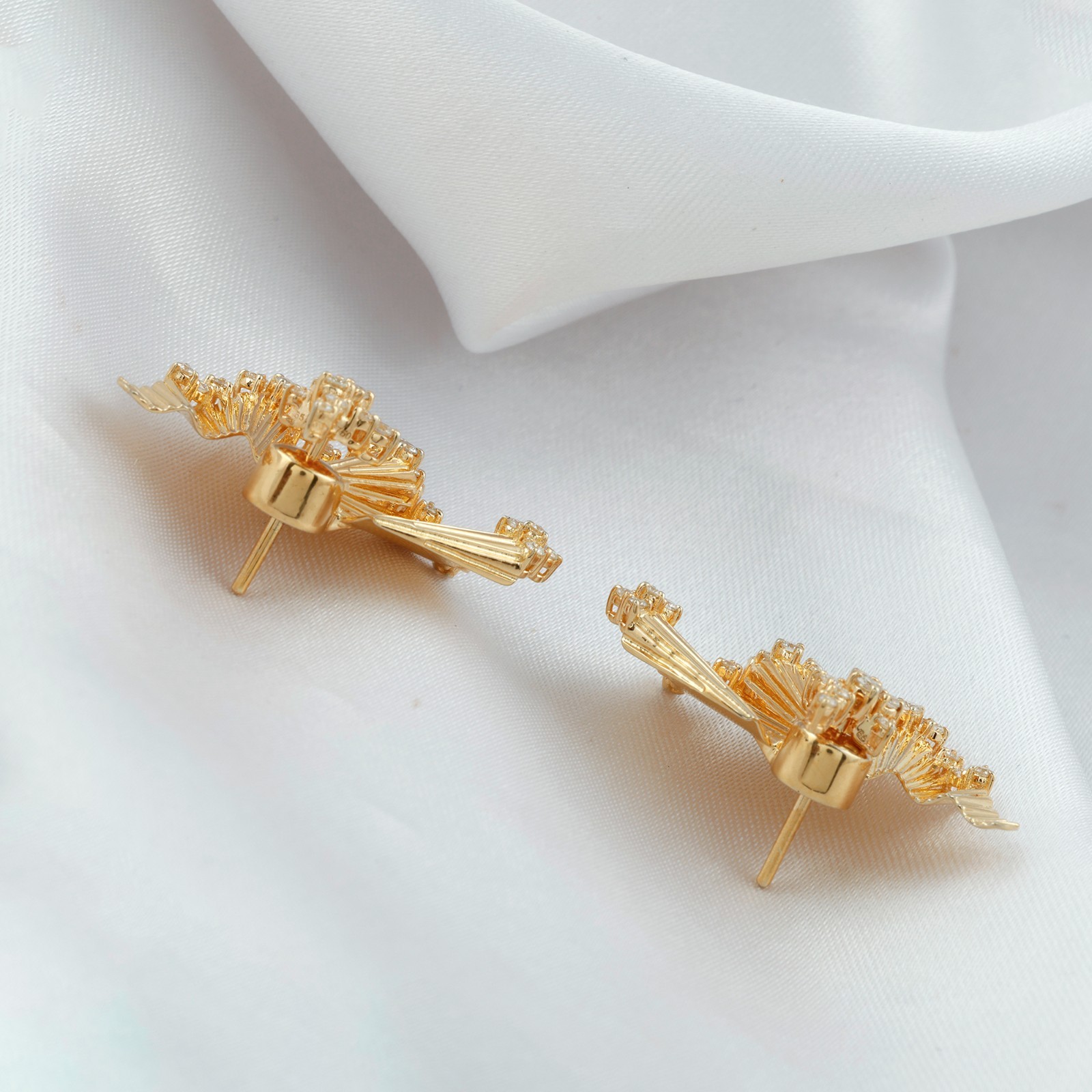 0.98 Ct Natural SI/H Diamond Fan Jacket Earrings Birthday Gift 18k Yellow Gold