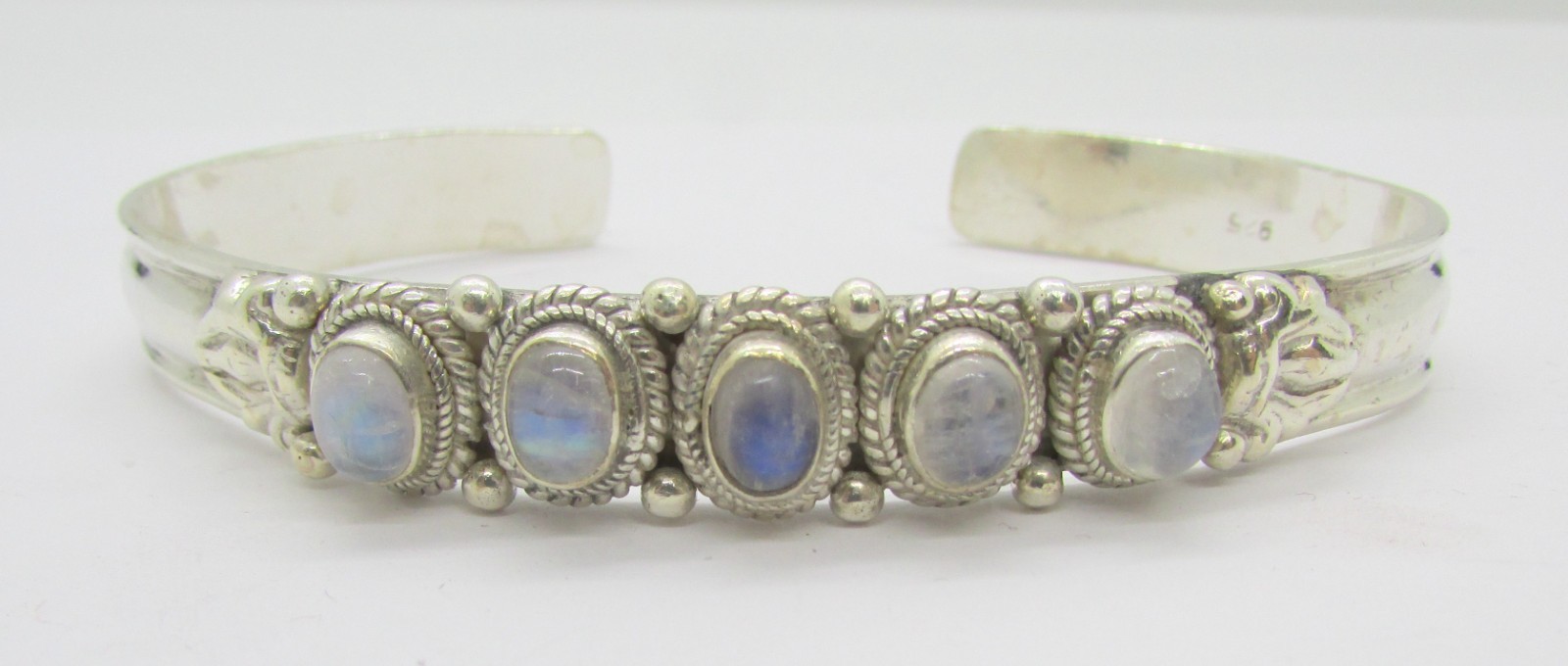 925 STERLING SILVER FIVE OVAL MOONSTONE 6.25″ CUFF BRACELET 25.0G