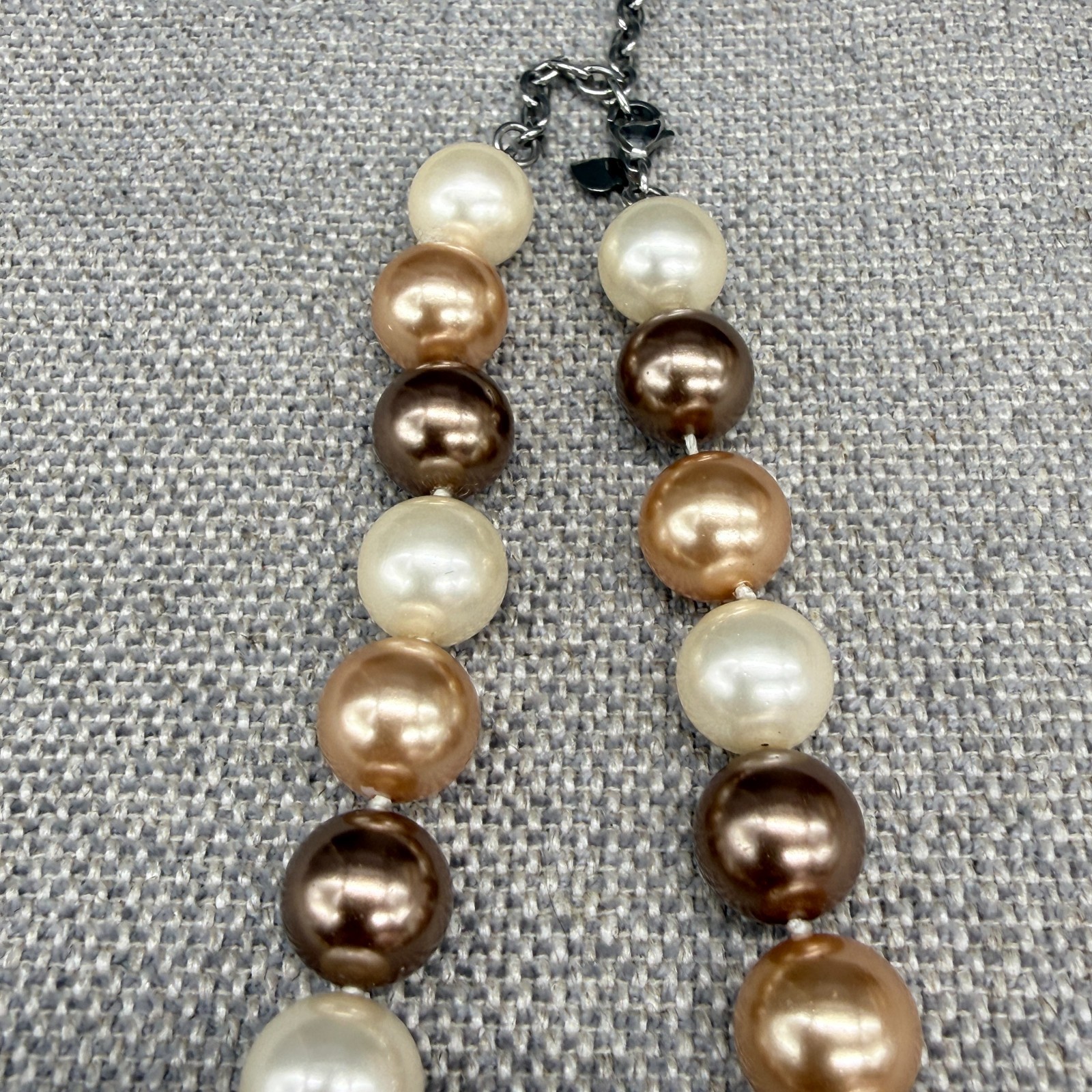 Vintage Necklace Glass Beads Cream Champagne Brown 16 Inches