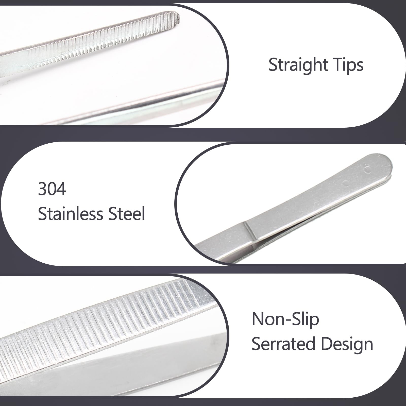 4Pcs 304 Stainless Steel Tweezer Set, 7″ 8″ 10″ 12″ Long Tweezers with Precis…
