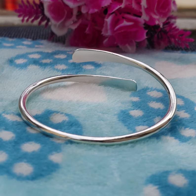 Solid 925 Silver Bangle Handmade Jewelry Adjustable Open Cuff Bracelet SR803