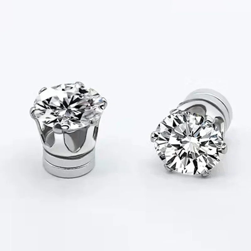 Steel Magnetic Stud Earrings 6/ 8MM For Women Men Non-Piercing Clip On Stainless
