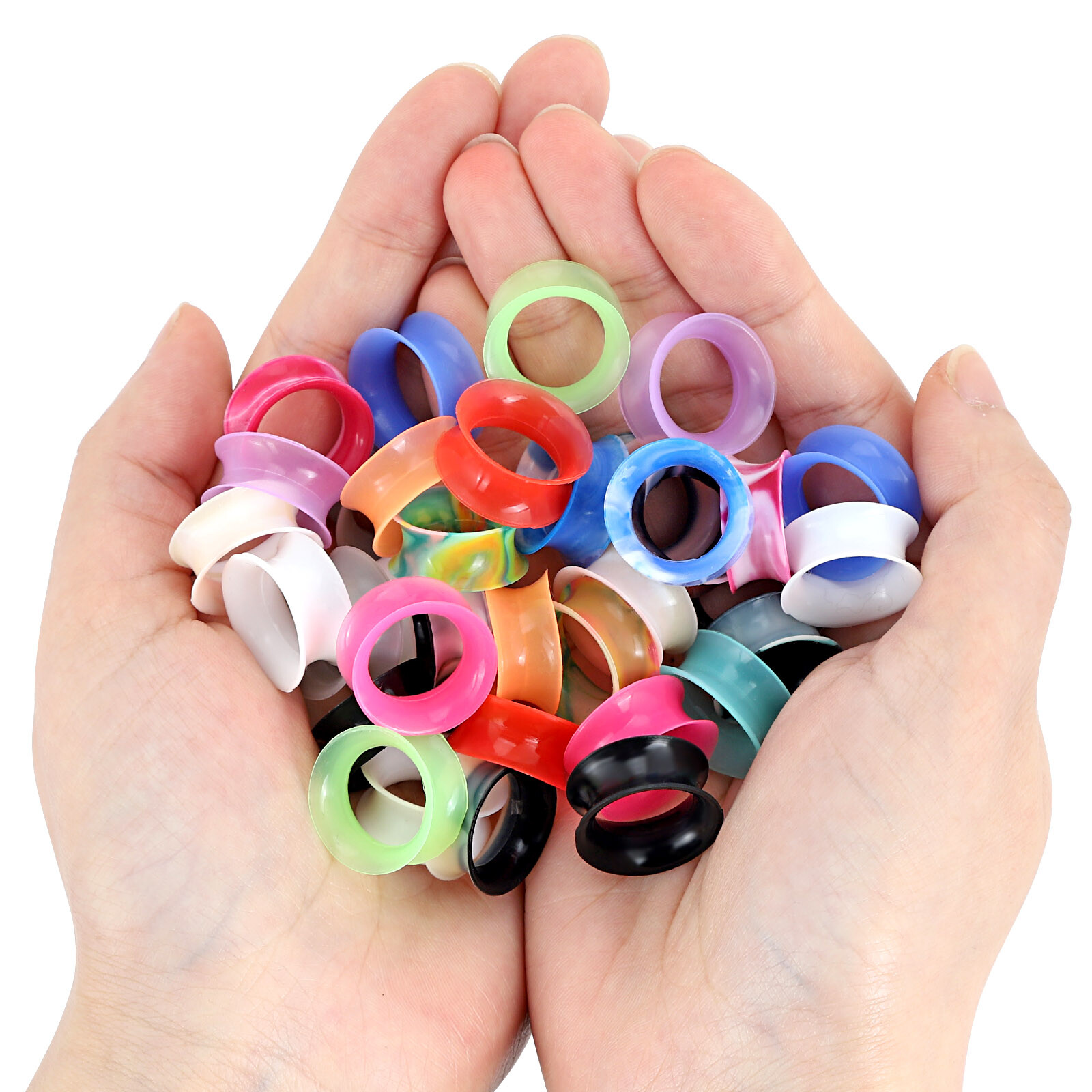 Pair of Silicone Soft Ear Tunnels Earskin Double Flared Ear Gauges Plugs Earlets