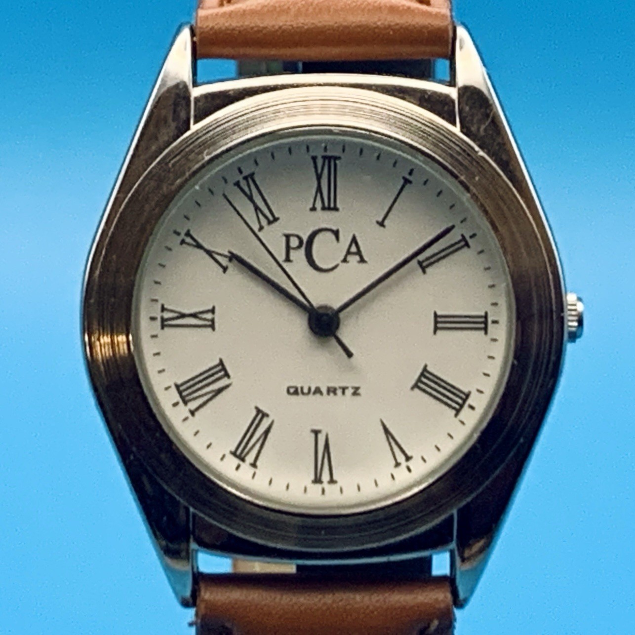 PCA Women’s Swiss Parts Quartz Wristwatch Faux Leather Strap Working New Battery