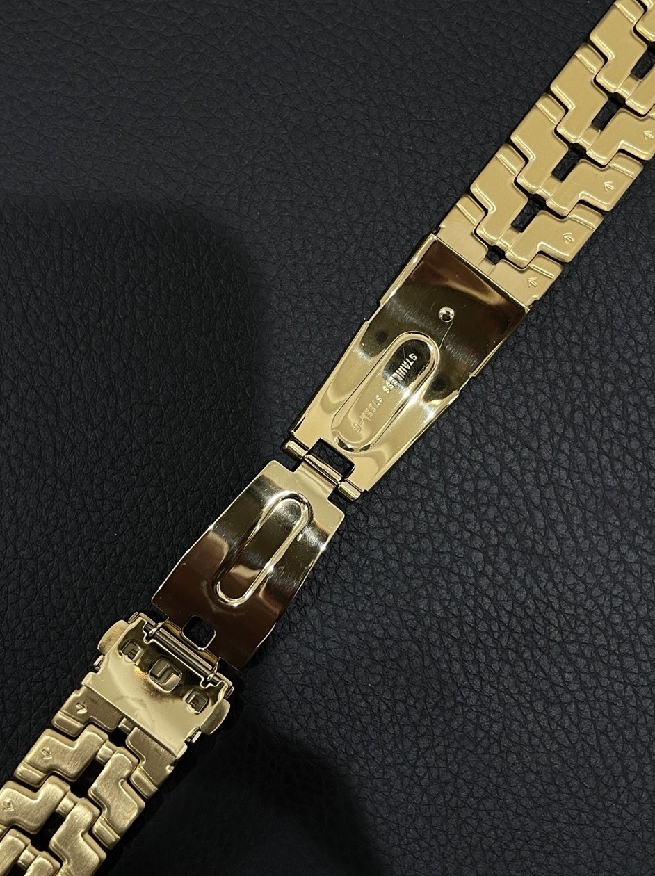 Seiko Yellow Tone Watch Band H-Link Bracelet Push Button Deployant Clasp