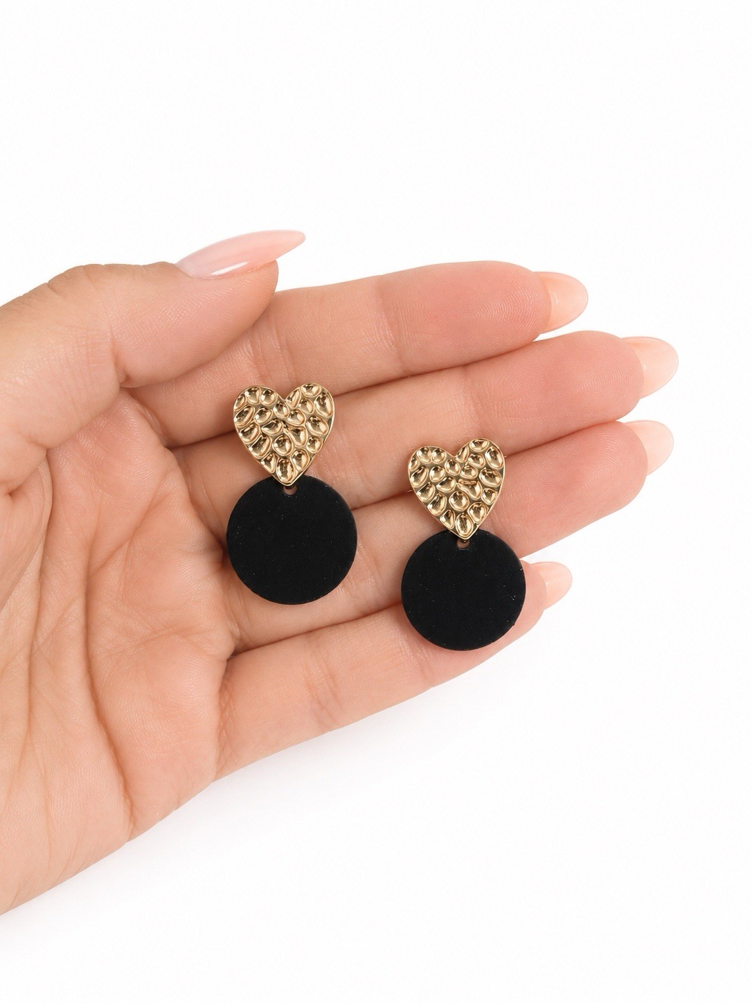 Black Velvet Heart Drop Earrings Gold Tone Statement Gift Box Included