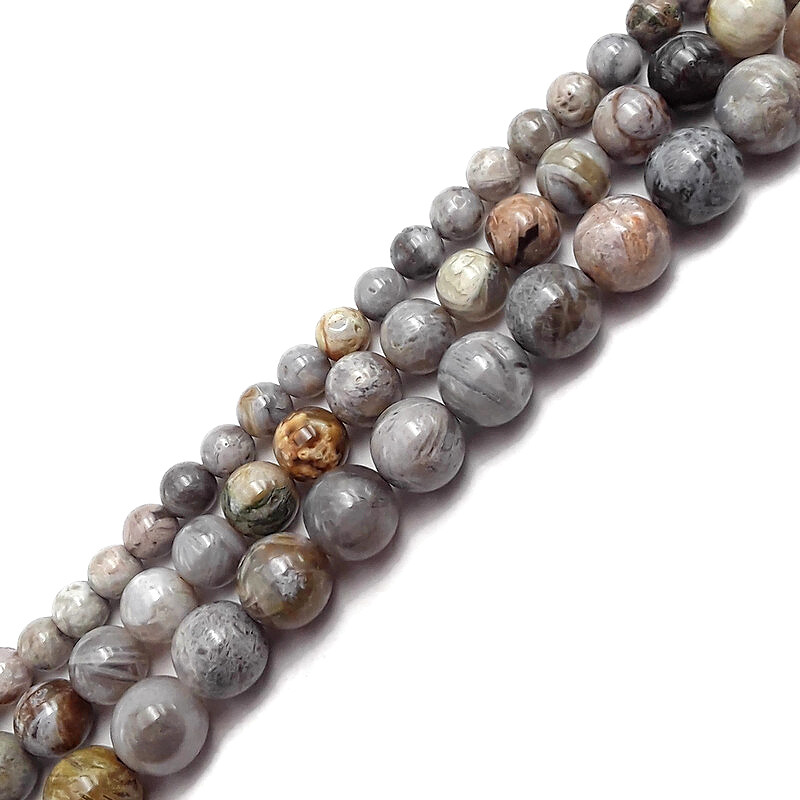 Gray Bamboo Leaf Agate Smooth Round Beads 6mm 8mm 10mm Approx 15.5″ Strand
