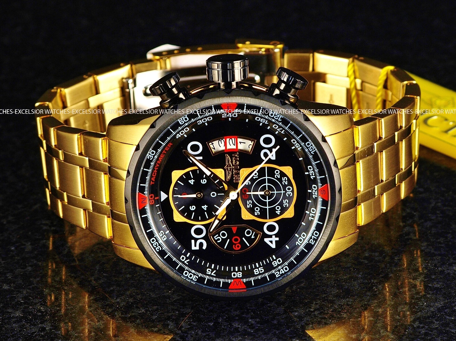 New Invicta Men’s AVIATOR CHRONOGRAPH Quartz Gold Tone SS 48mm Blue Dial Watch