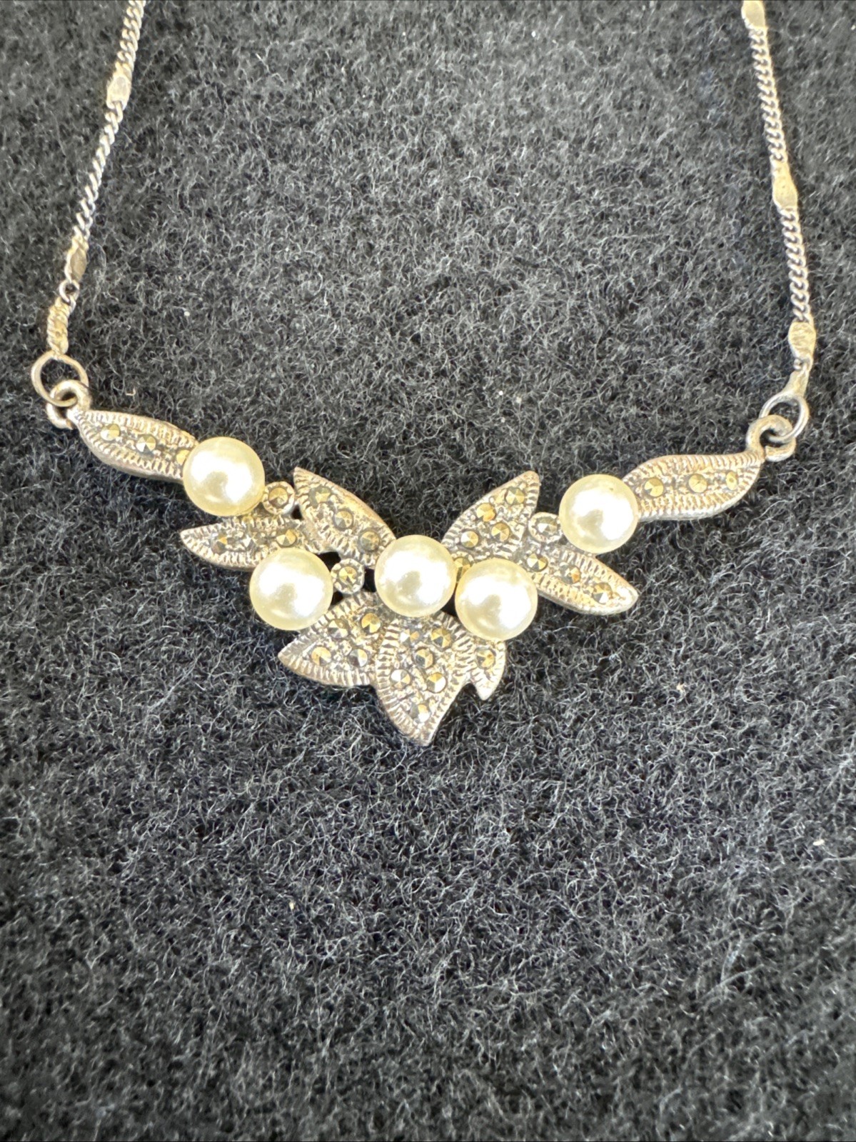 Vintage 925 Silver Necklace Art Deco Style, Marked 925 & MO. 9.4g