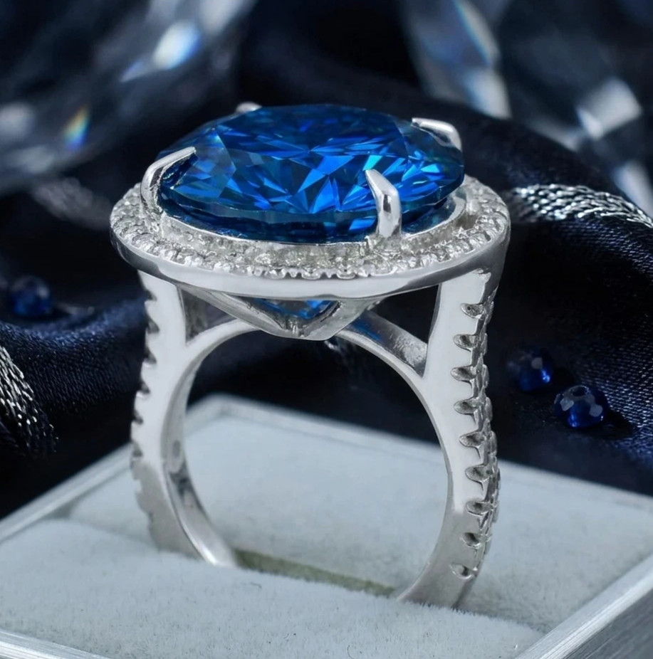 20.00 CT Certified Atlas Blue Diamond Ring, Tariffs FREE & Matching Studs .