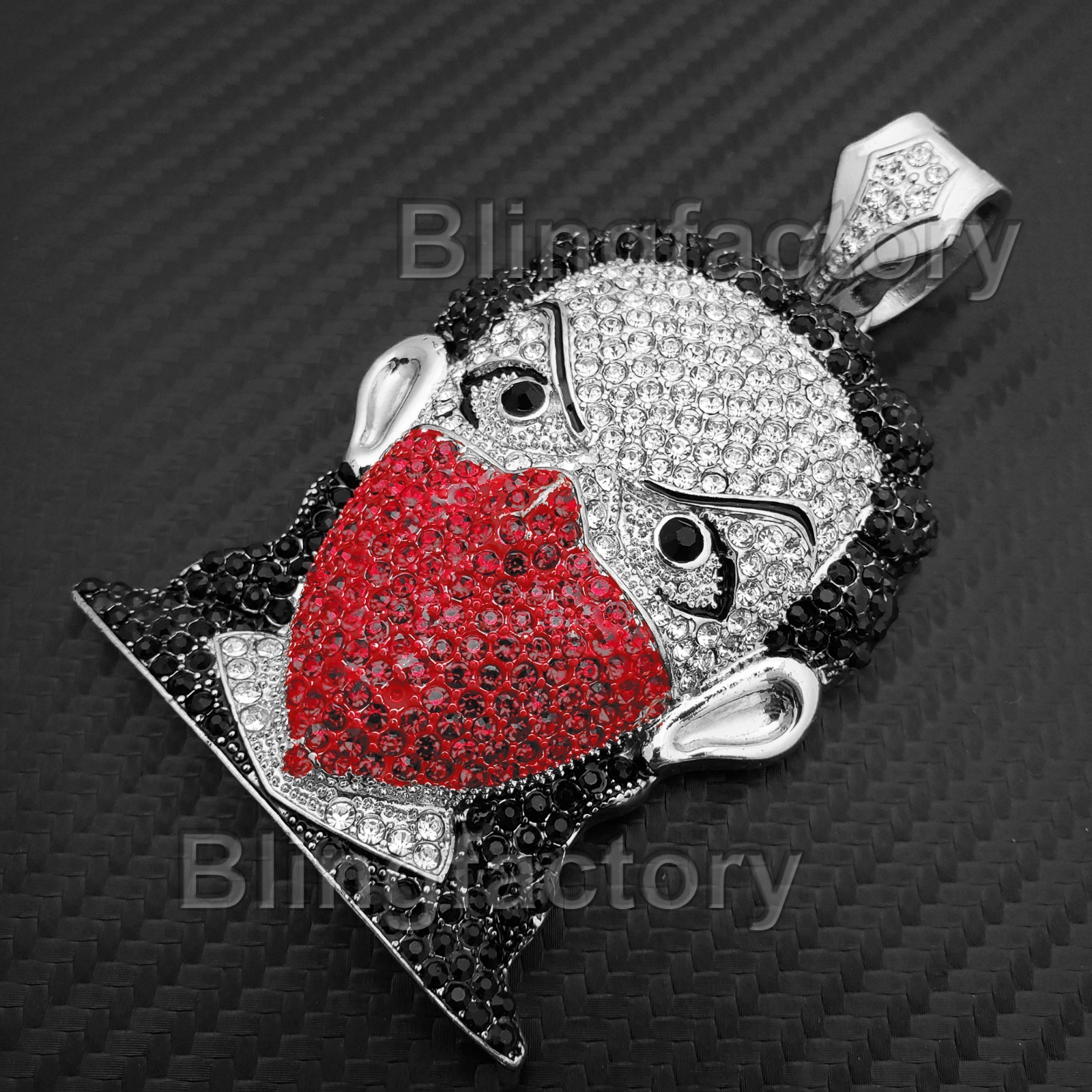 HIP HOP ICED LAB DIAMOND WHITE GOLD PLATED RED MASKED GOON BLING PENDANT