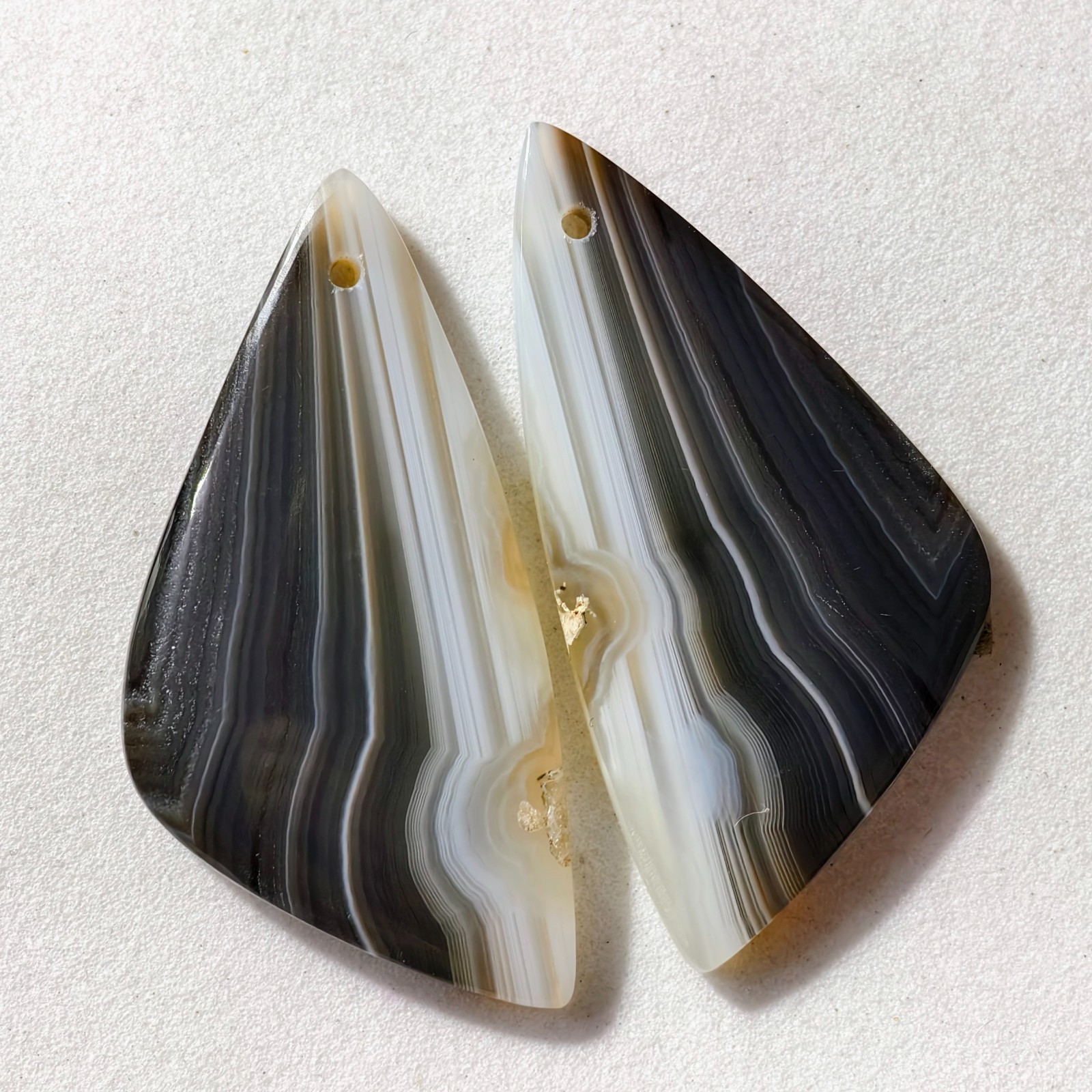 33 Cts Natural Black Banded Agate Drilled Pair Cabochon Gemstone 35×17.4 MM