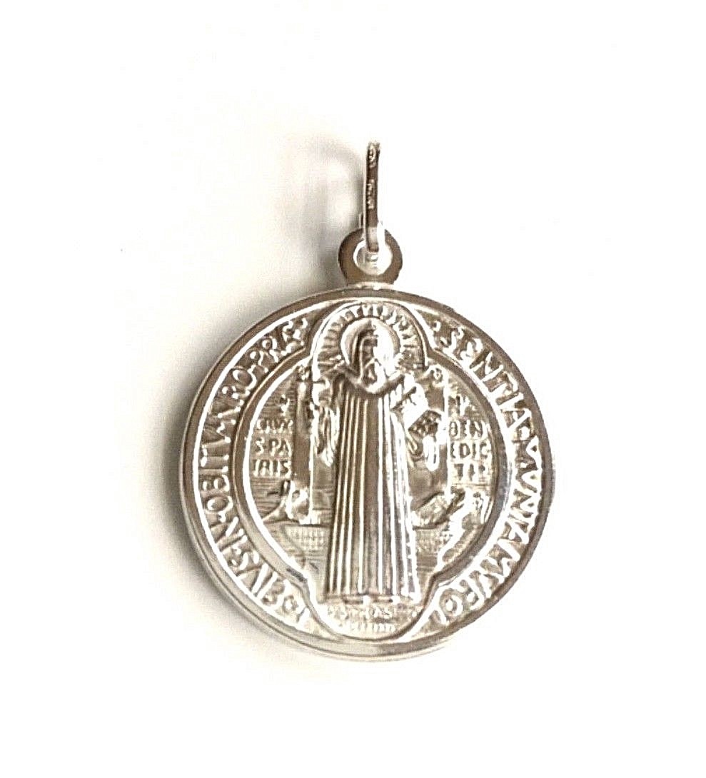 MEDALLA DE SAN BENITO PLATA 925/ITALIAN 925 SILVER SAINT BENEDICT PENDANT-20mm#1