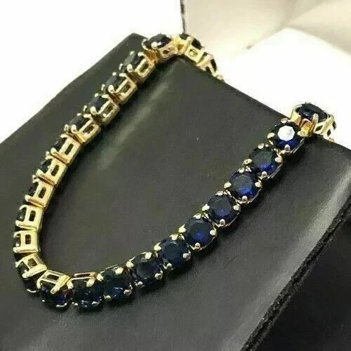 30CT Round Cut Lab-Created Blue Sapphire Tennis Necklace 14K Yellow Gold Plated