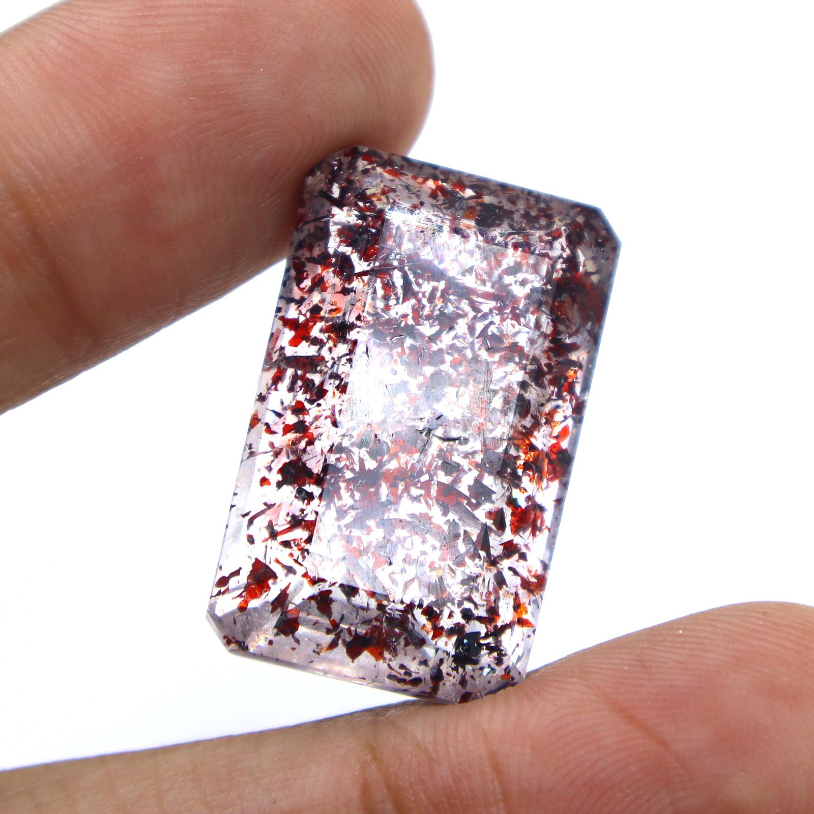 40 Cts Natural Super Seven Lepidocrocite Faceted Cut Gemstone Size 27x16x11 mm