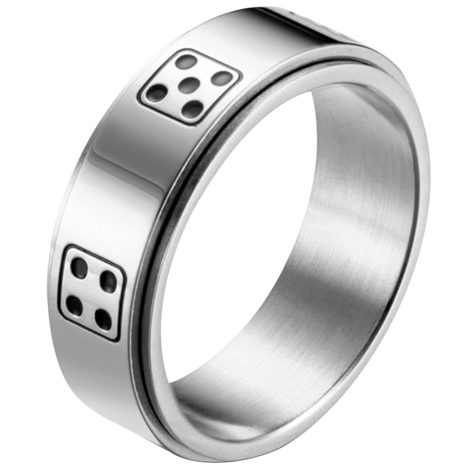 Casino Dice Spinner Fidget Ring Stainless Steel Anti Anxiety Band for Men Women