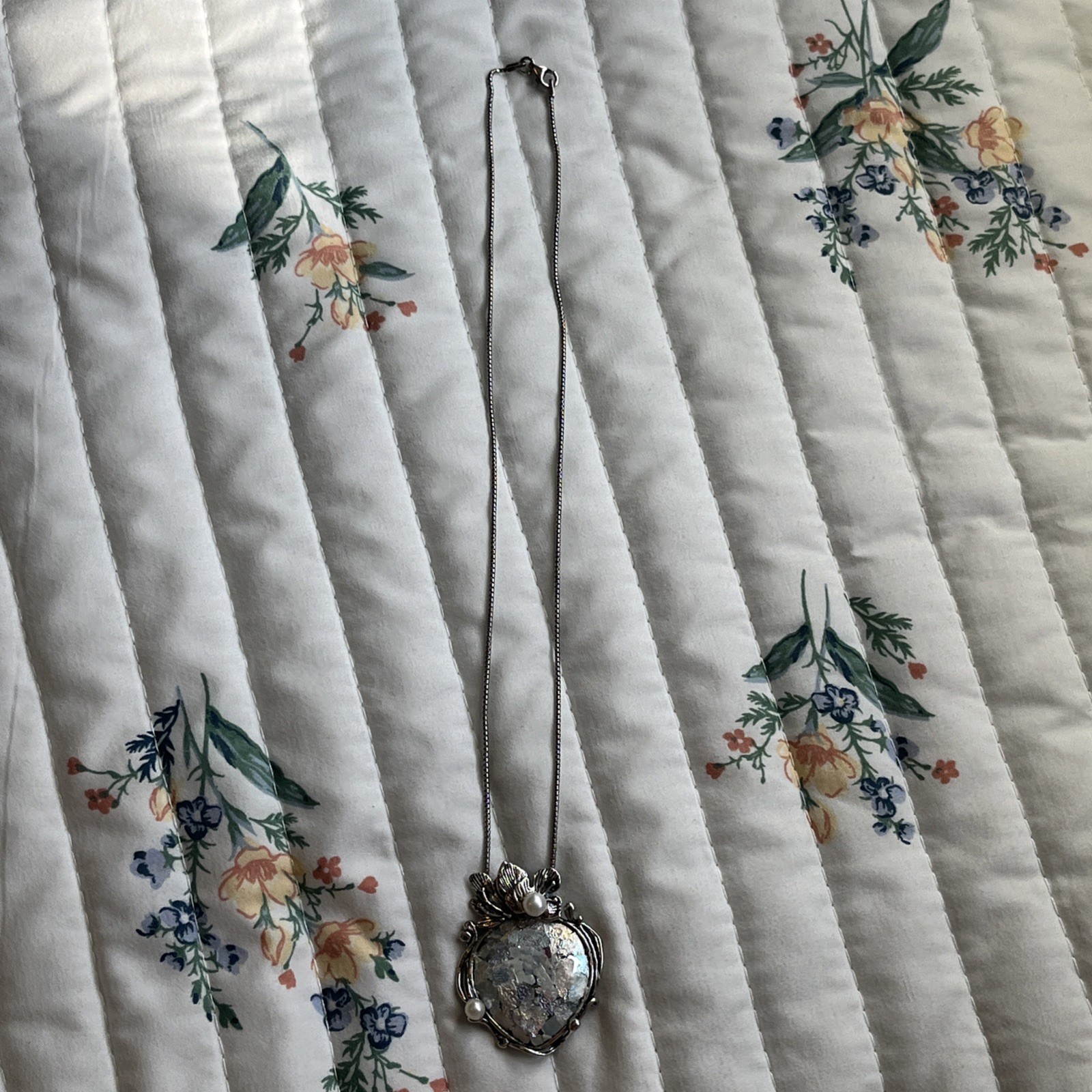PAZ Creations Israel Blue Roman Glass Necklace 925 Sterling Silver