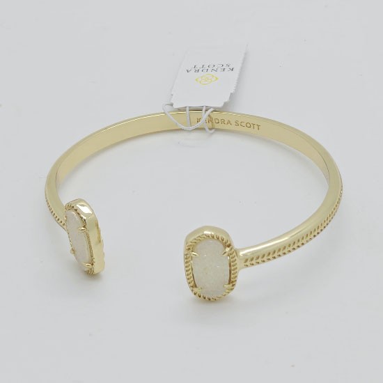 New Kendra Scott Elton Gold Cuff Bracelet in White Drusy