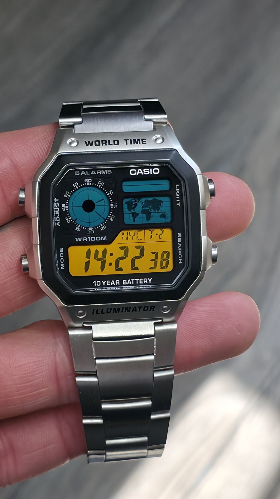 Casio AE-1200 “Latitude Blue” World Time- Stainless Steel – Oil Filled Hydro Mod