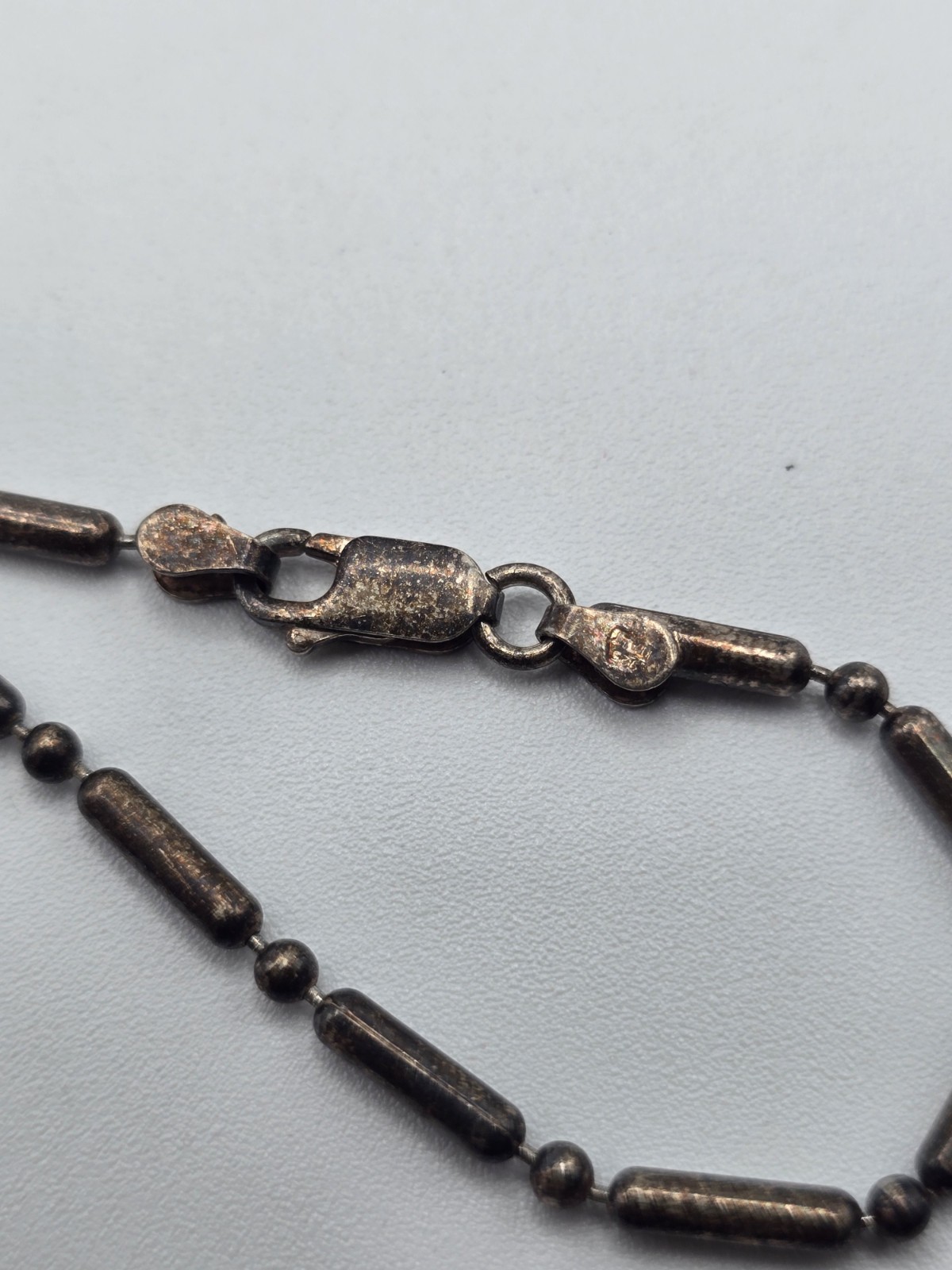 Vintage Sterling Silver Liquid Bar & Bead Ball Chain Necklace 925 Italy Heavy…