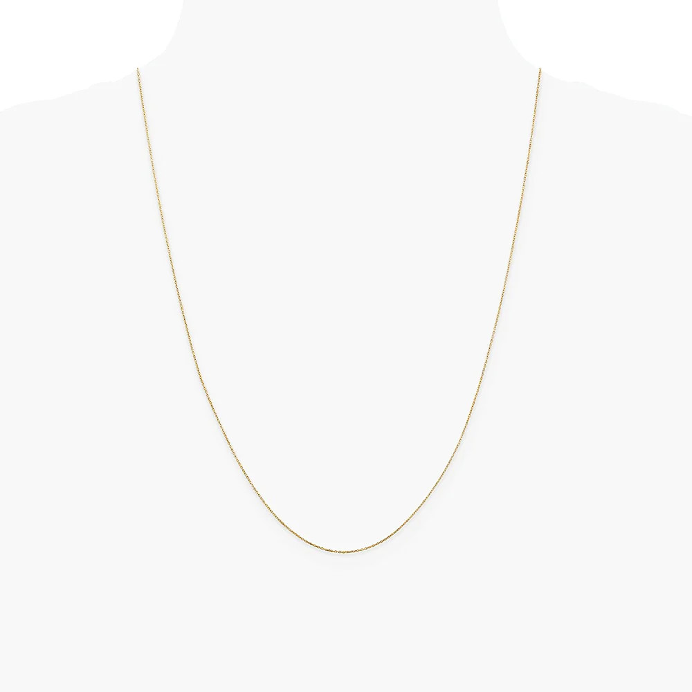 14K Yellow Gold .6mm Diamond-Cut Round Open Link Cable Chain Necklace 14″-24″