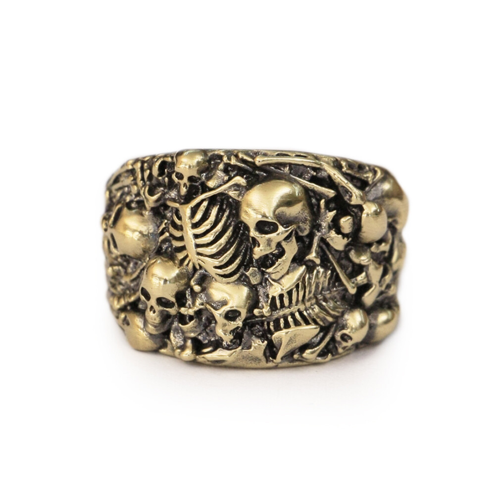 LINSION Rings Brass Skulls Grave Ring Mens Punk Jewelry BR257D US Size 7~15