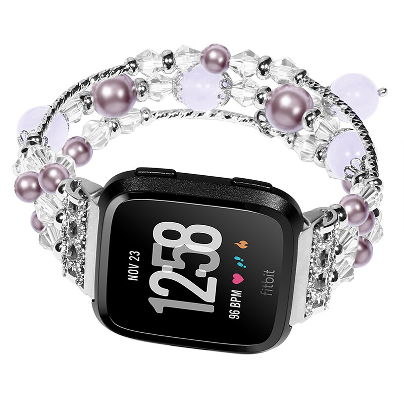 For Fitbit Versa 1 2 3/Sense Fashion Bling Sparkle Band Elastic Pearl Bead Strap