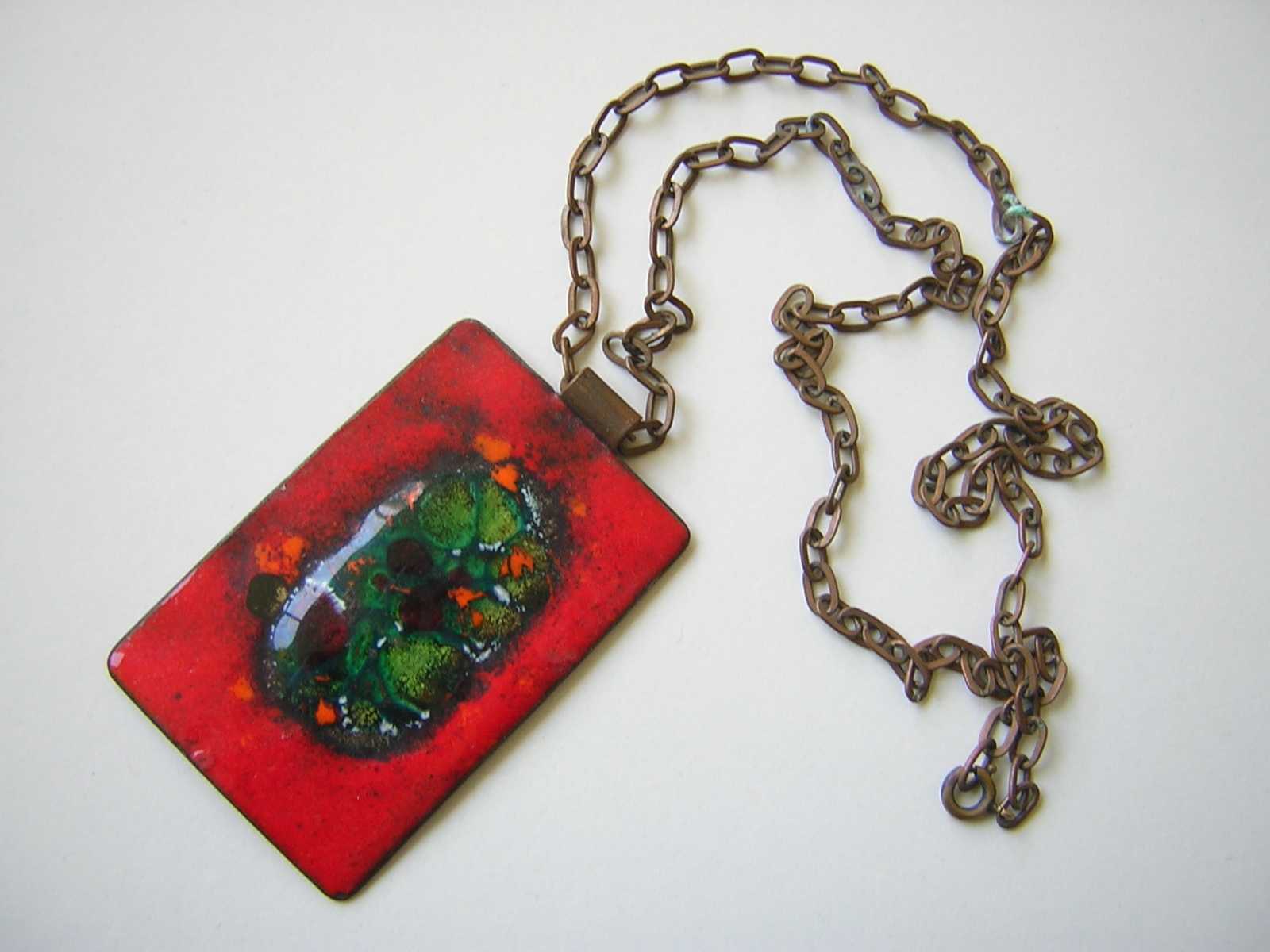 Vintage Pendant Necklace Enamel Copper 6.6 X 4.0 Cm/61 Cm