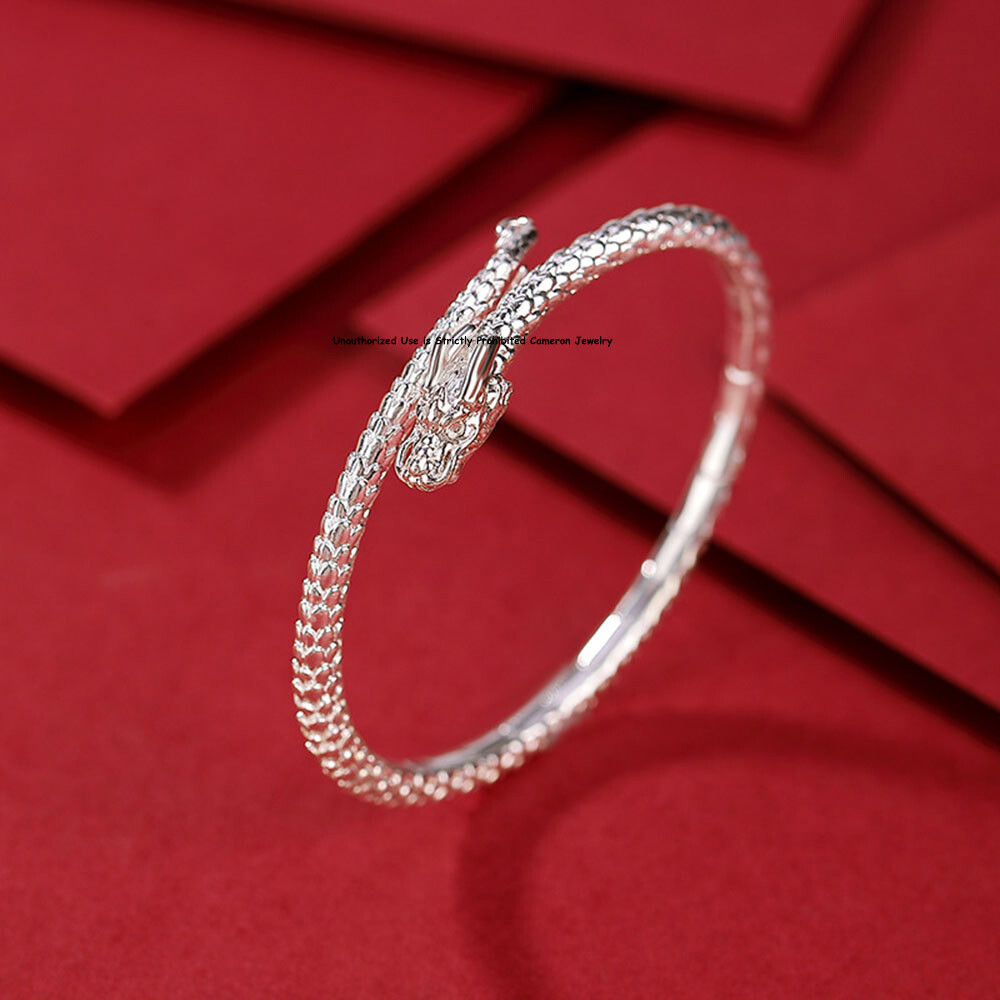 Pure S999 Fine Silver 999 Bracelet Men Women Dragon Open Bangle 26-27g