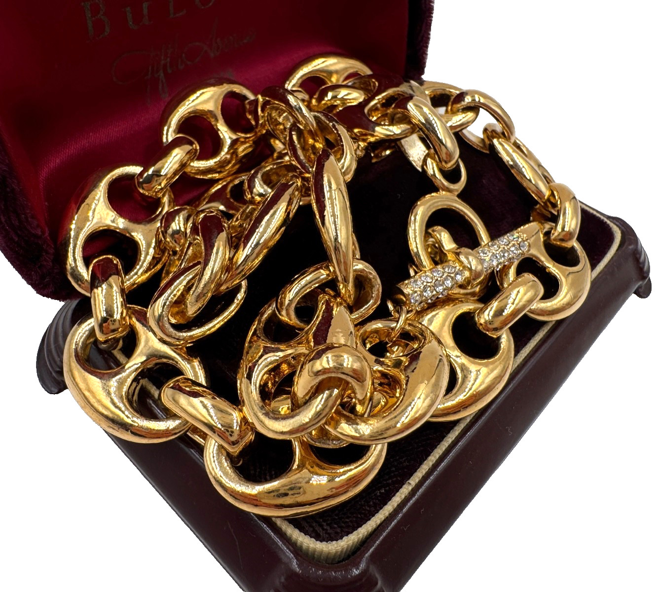 GUCCI CHAIN LINKS FABULOUS VINTAGE NECKLACE DECORATIVE TOGGLE CLASP RHINESTONES