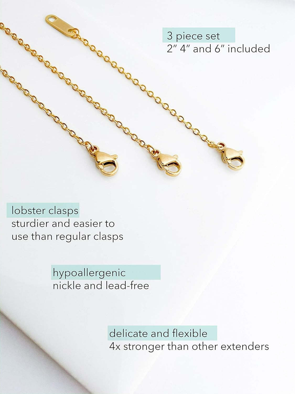 18k Gold Plated Necklace Extenders Delicate Necklace Extender Chain Set for W…