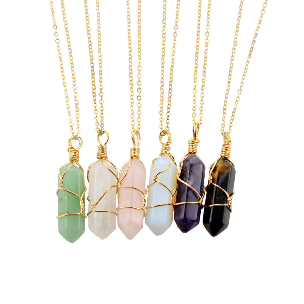 1Pc Healing Crystal Pendant Natural Chakra Quartz Stone Charm Hexagonal Necklace