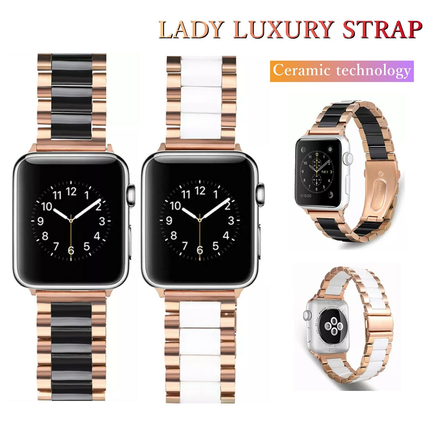 Ceramic Ladies Watch Band Stainless Steel Bracelet For Apple Watch Series 6 5 SE