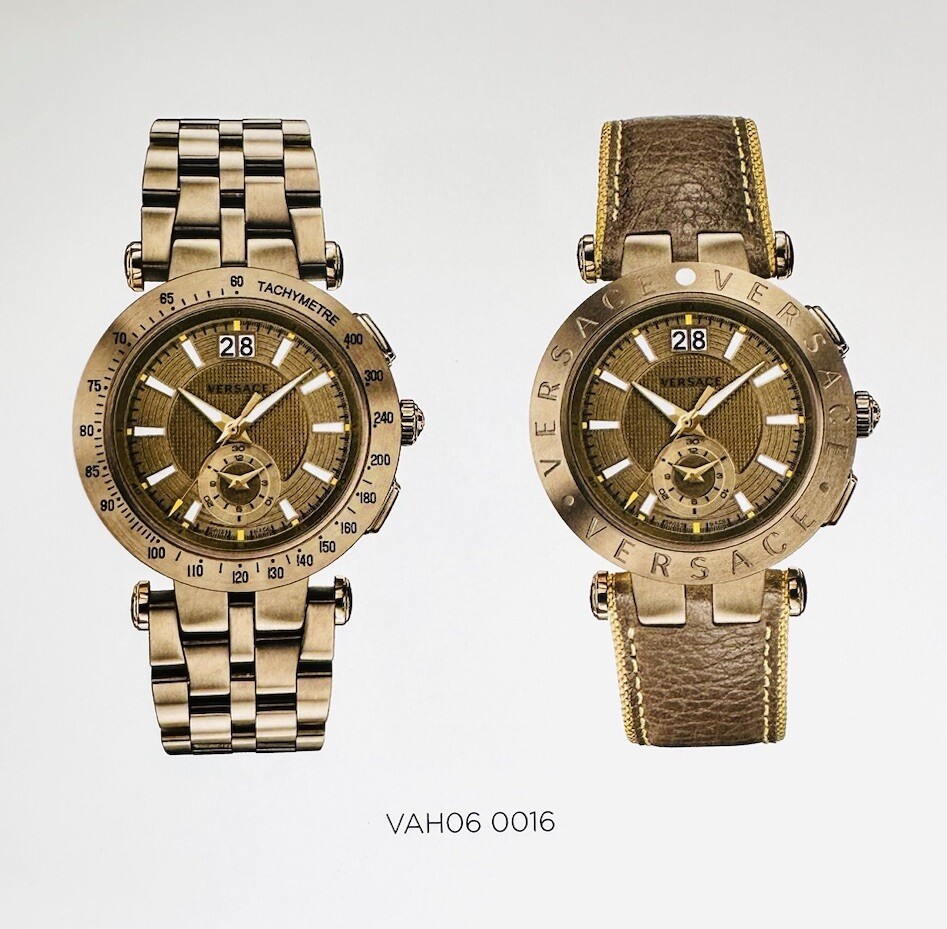 VERSACE WATCH STRAP , VAH , BLACK + YELLOW STITCHING YELLOW , TONGUE BUCKLE