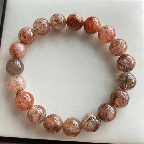 10.6mm Natural Black Gold Rutilated Super 7 Quartz Crystal Beads Bracelet 1994