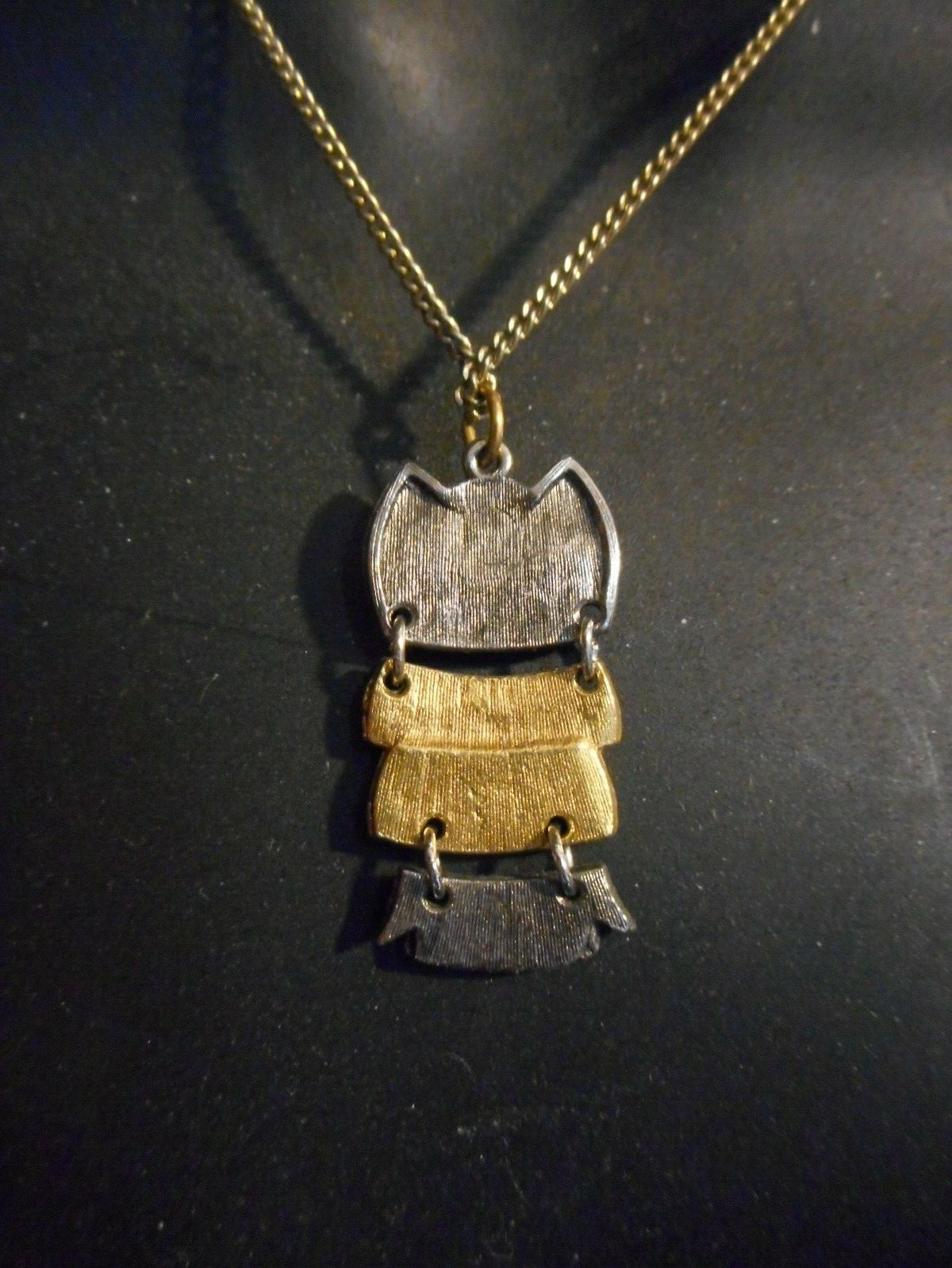 Owl Articulated Pendant Necklace Multi-Color Yellow Eyes- Chain 9 1/8″ L x 3/4″W