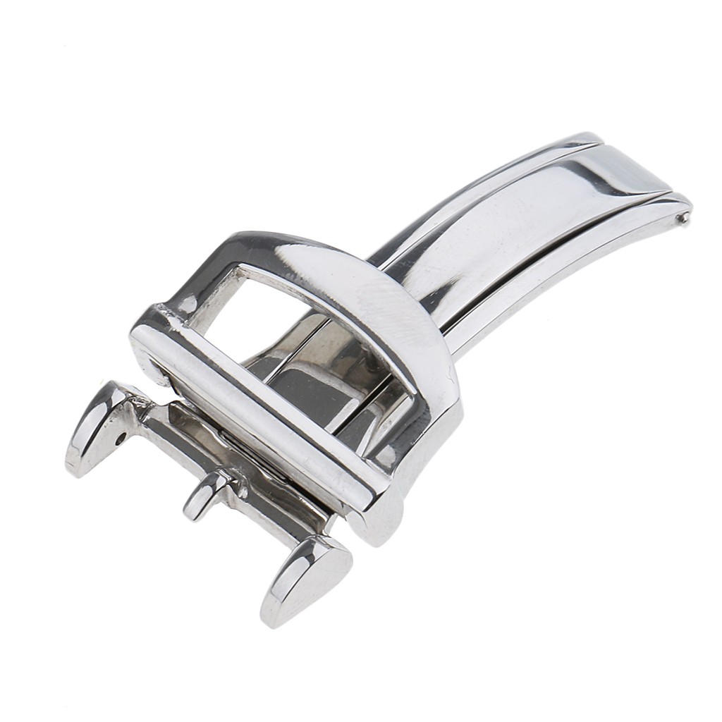 16mm Silver Stainless Steel Deployment Clasp Folding Buckle For Leather Watch