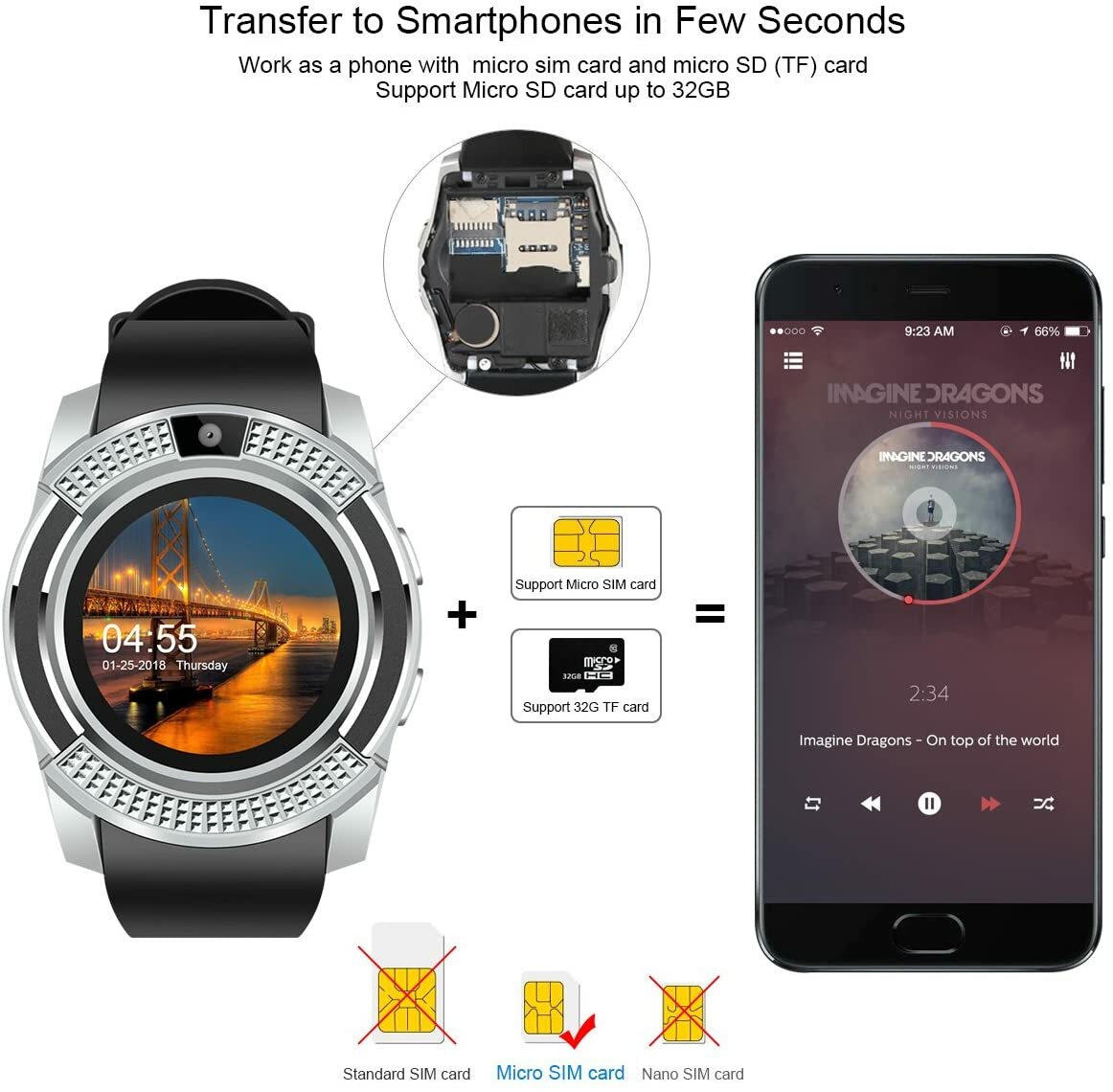 Bluetooth Smart Watch Men Smartwatch Pedometer Camera Call Text for Android